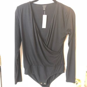 NWT JCrew black faux wrap body suit sz s